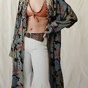 Free People Wild Nights Wild Spirit Floral Leopard Print Duster Kimono Sz Small